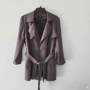 Tahari gray faux leather short trench coat size small